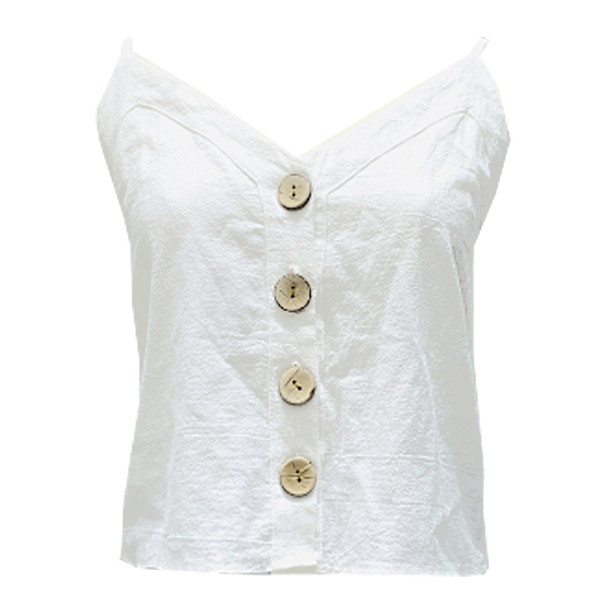 Ежедневен дамски потник с шпиц деколте и копчета на тънки презрамки