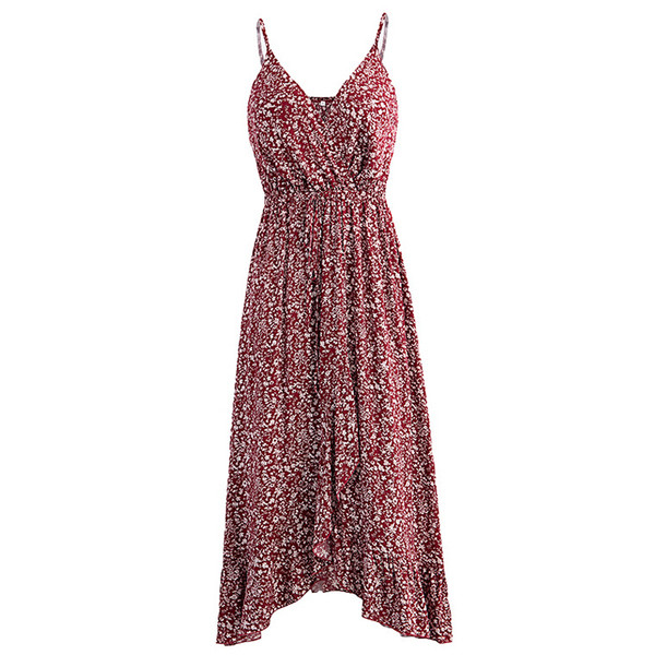 Ежедневна дамска дълга рокля с дълбоко деколте и тънки презрамки 