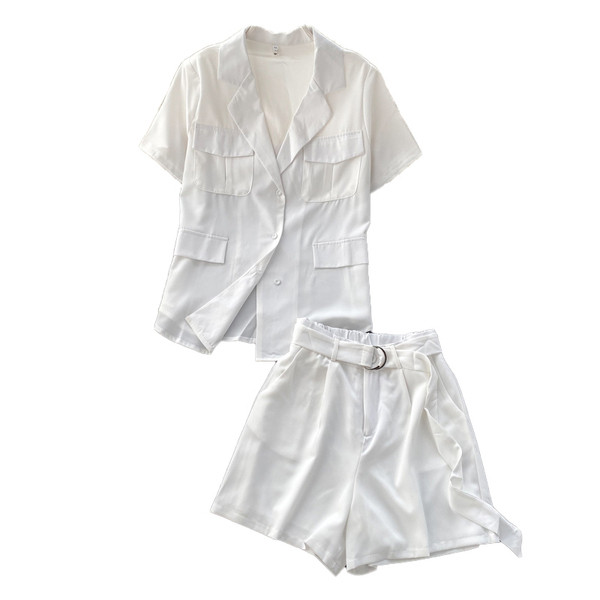 Дамски модерен комплект от две части с колан на талията