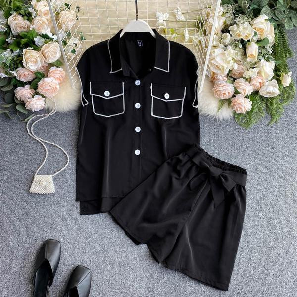 Ежедневен дамски комплект от две части с панделка и копчета