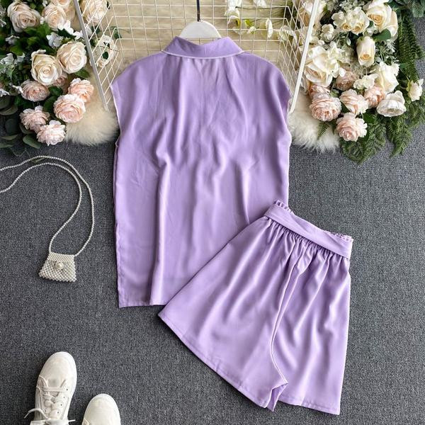 Ежедневен дамски комплект от две части с панделка и копчета