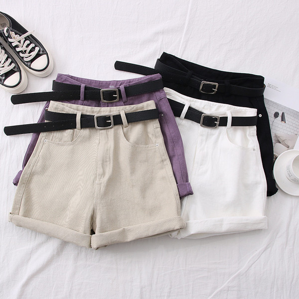 Модерни дамски къси панталони с колан - висока талия