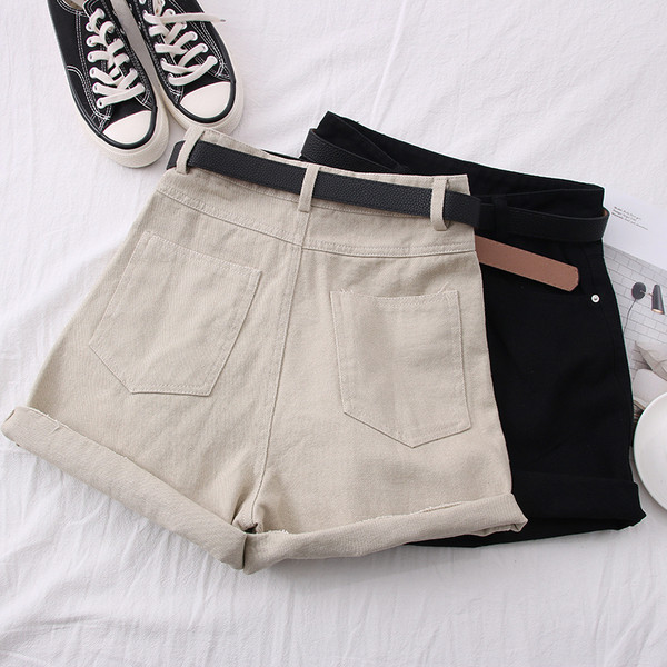 Модерни дамски къси панталони с колан - висока талия