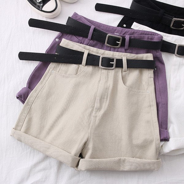 Модерни дамски къси панталони с колан - висока талия