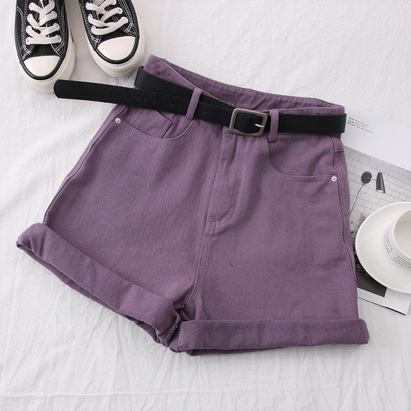 Модерни дамски къси панталони с колан - висока талия