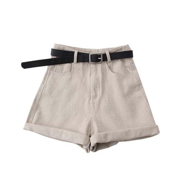 Модерни дамски къси панталони с колан - висока талия