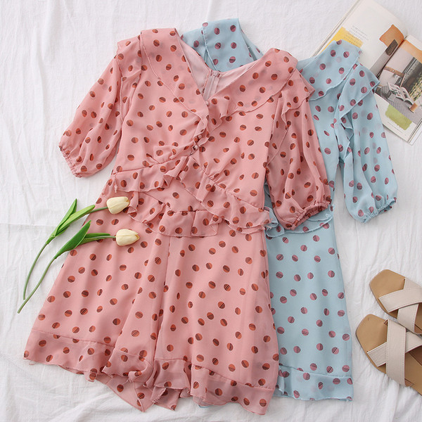 Ежедневен дамски гащеризон на точки с 3/4 ръкав 