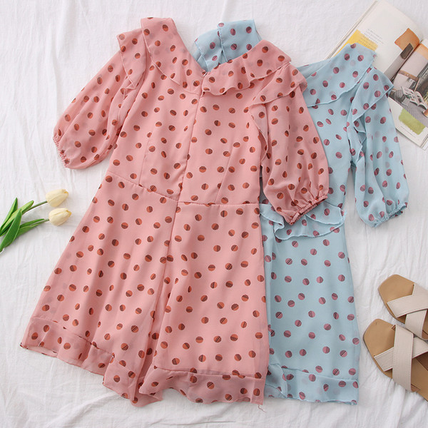 Ежедневен дамски гащеризон на точки с 3/4 ръкав 