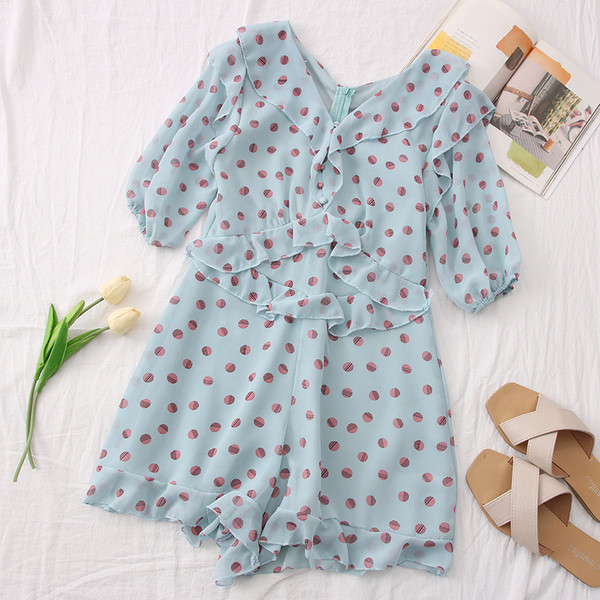 Ежедневен дамски гащеризон на точки с 3/4 ръкав 