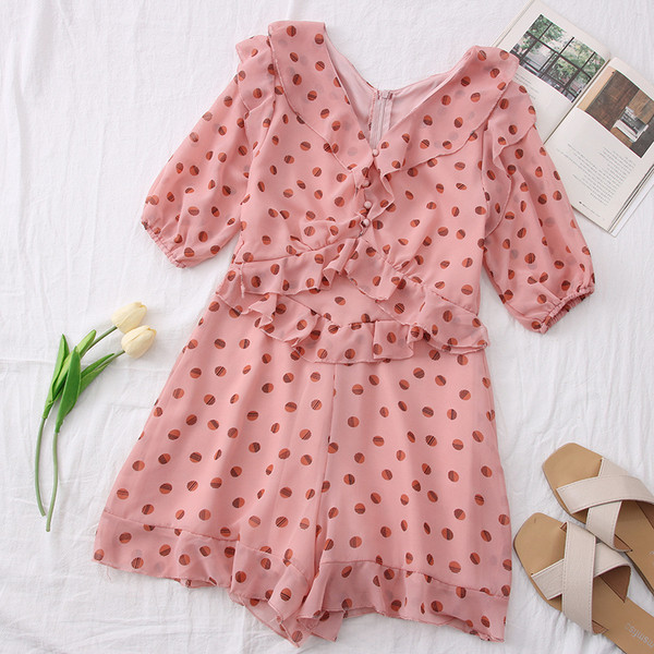 Ежедневен дамски гащеризон на точки с 3/4 ръкав 