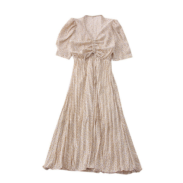 Модерна дамска рокля с къс ръкав и шпиц деколте