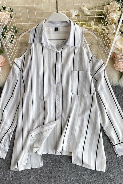 Ежедневна дамска риза с голи рамене - асиметричен модел