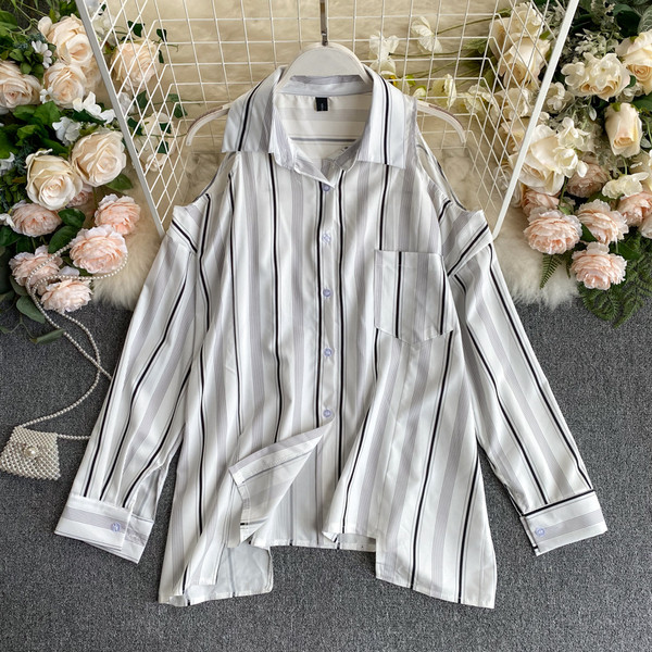 Ежедневна дамска риза с голи рамене - асиметричен модел