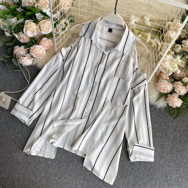 Ежедневна дамска риза с голи рамене - асиметричен модел