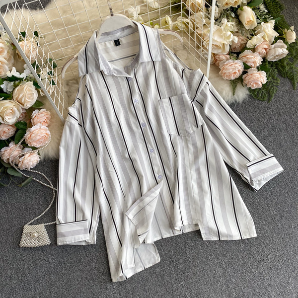 Ежедневна дамска риза с голи рамене - асиметричен модел