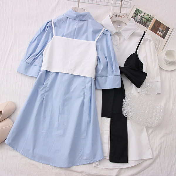 Модерна дамска рокля с класическа яка и 3/4 ръкави