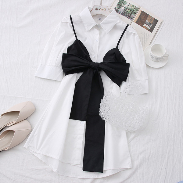 Модерна дамска рокля с класическа яка и 3/4 ръкави