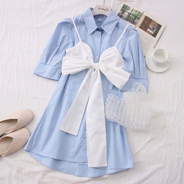 Модерна дамска рокля с класическа яка и 3/4 ръкави