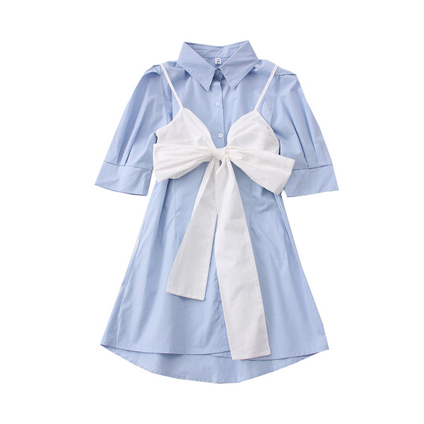 Модерна дамска рокля с класическа яка и 3/4 ръкави