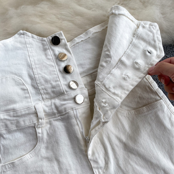 Дамски ежедневни къси панталони с копчета и висока талия