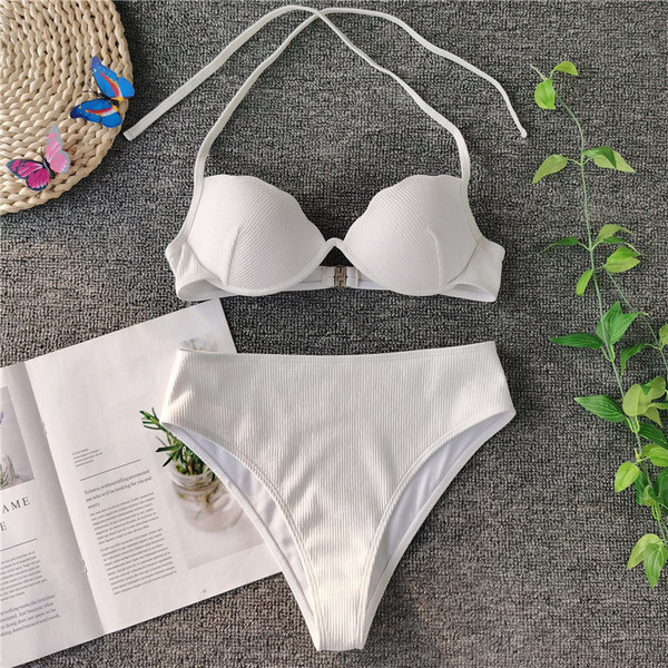 Бански костюм от две части с долнище висока талия