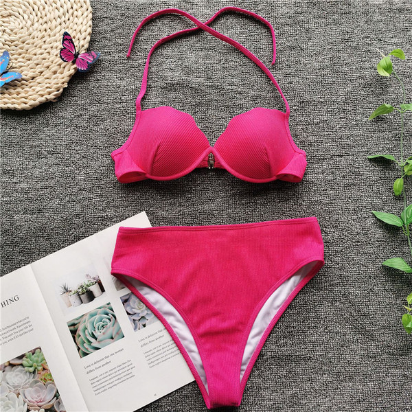 Бански костюм от две части с долнище висока талия