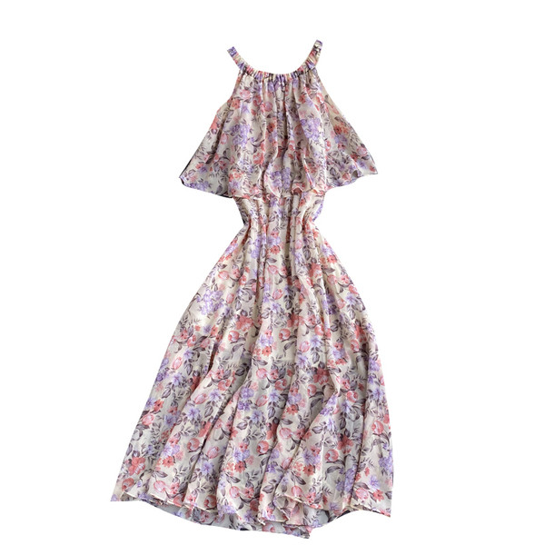 Дамска ежедневна дълга рокля с флорален десен и тънки презрамки