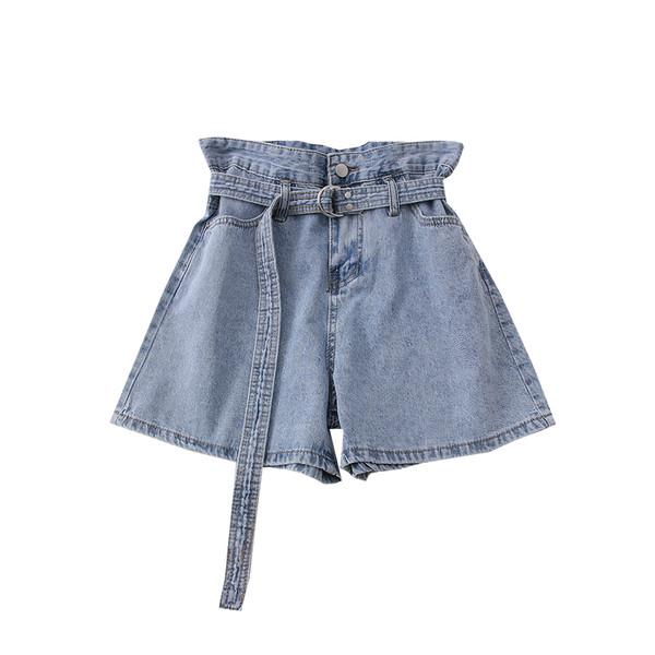 Къси дамски панталони с колан и висока талия - широк модел