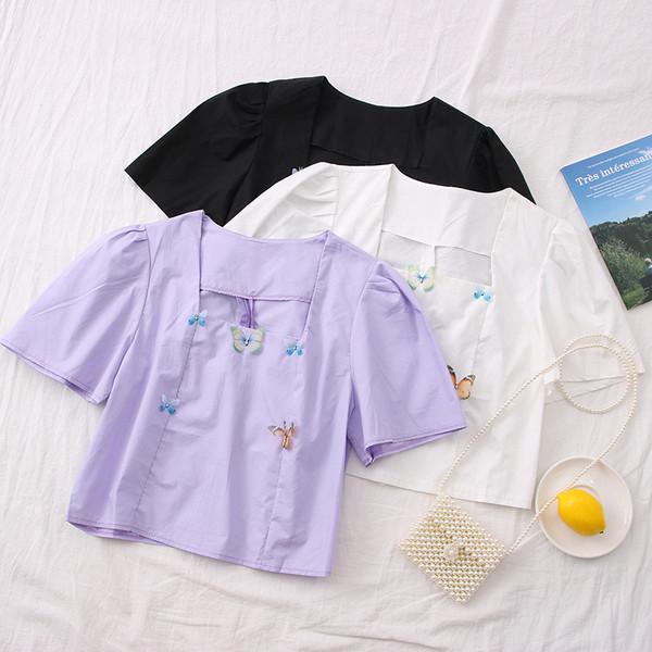 Модерна дамска риза с 3D елемент и квадратно деколте