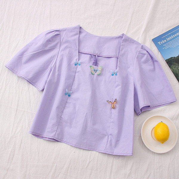 Модерна дамска риза с 3D елемент и квадратно деколте