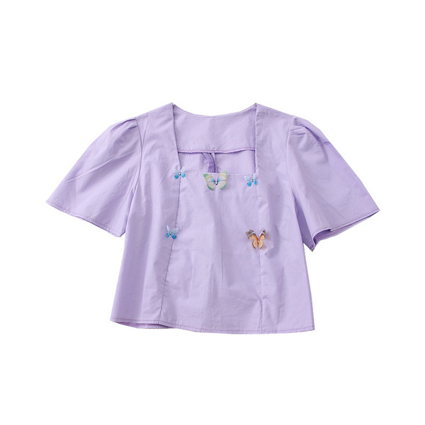 Модерна дамска риза с 3D елемент и квадратно деколте