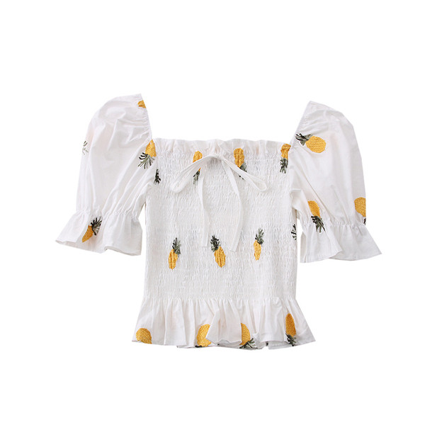 Ženska bluza s vezom i četvrtastim izrezom u bijeloj boji