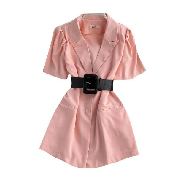 Нов модел дамска рокля с шпиц деколте и колан 