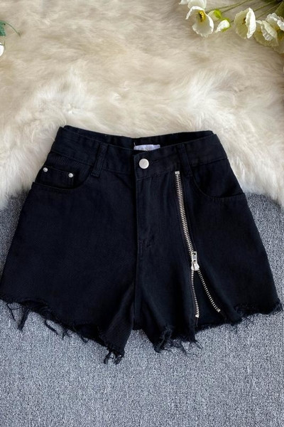 Ежедневни дамски къси панталони с висока талия и цип