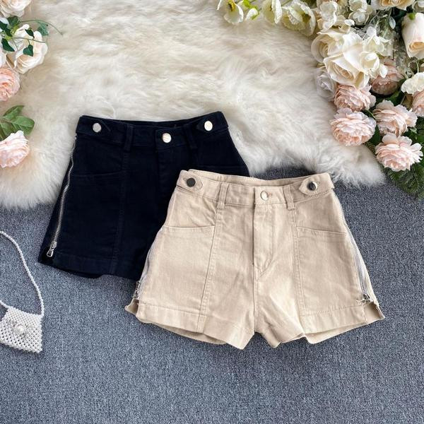 Модерни дамски къси панталони с висока талия и цип 