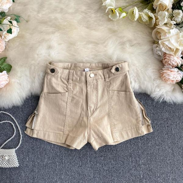 Модерни дамски къси панталони с висока талия и цип 