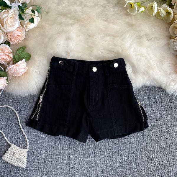 Модерни дамски къси панталони с висока талия и цип 