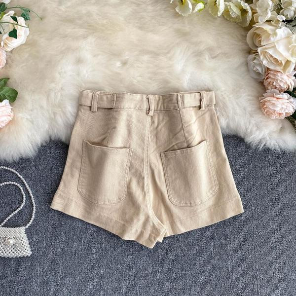 Модерни дамски къси панталони с висока талия и цип 