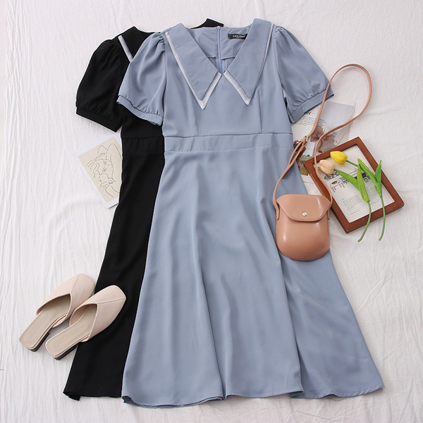 Нов модел ежедневна дамска рокля с къс ръкав - разкроен модел