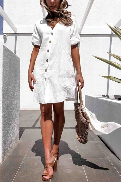 Ежедневна дамска рокля тип риза в бял цвят