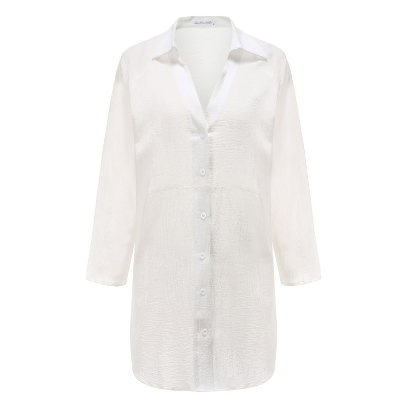 Ежедневна дамска рокля тип риза в бял цвят