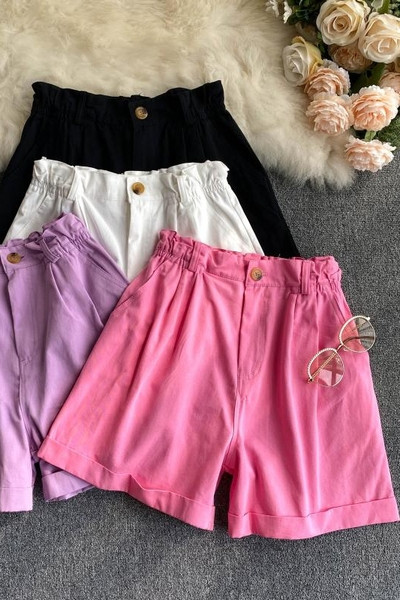 Ежедневни дамски къси панталони с висока талия  и джобове