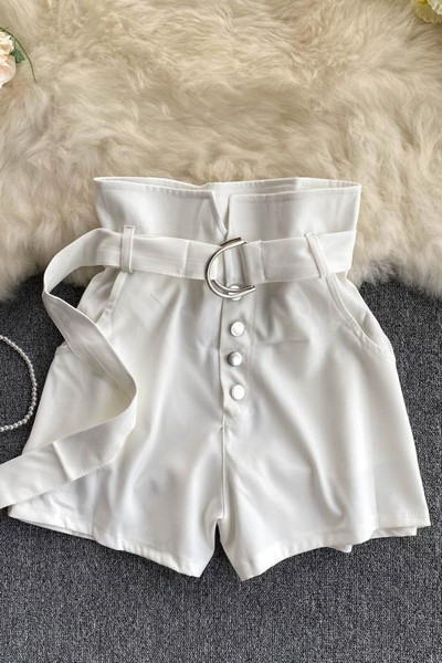 Къси ежедневни дамски панталони с висока талия и колан