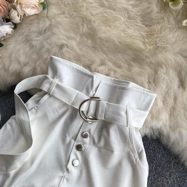 Къси ежедневни дамски панталони с висока талия и колан