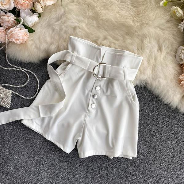 Къси ежедневни дамски панталони с висока талия и колан