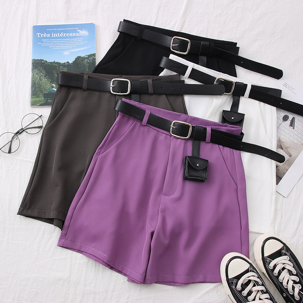 Нов модел къси дамски панталони с колан - висока талия