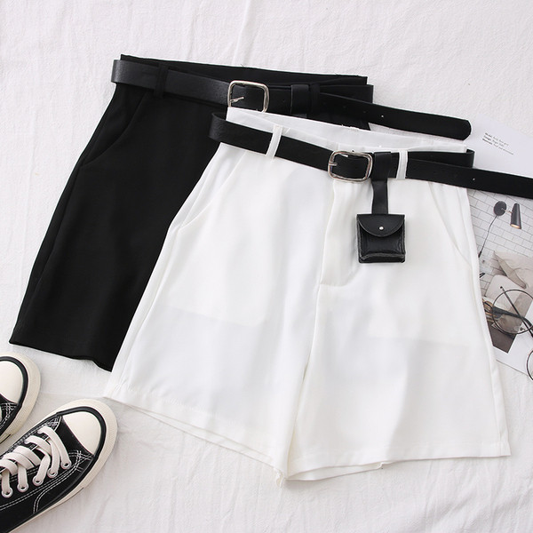 Нов модел къси дамски панталони с колан - висока талия