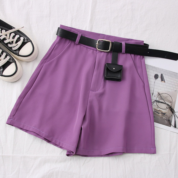 Нов модел къси дамски панталони с колан - висока талия