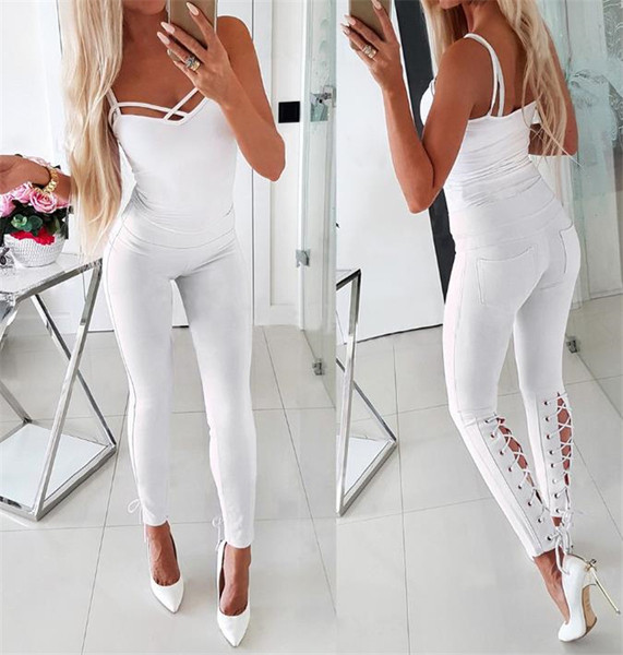 Ежедневен дамски дълъг панталон с висока талия и връзки 