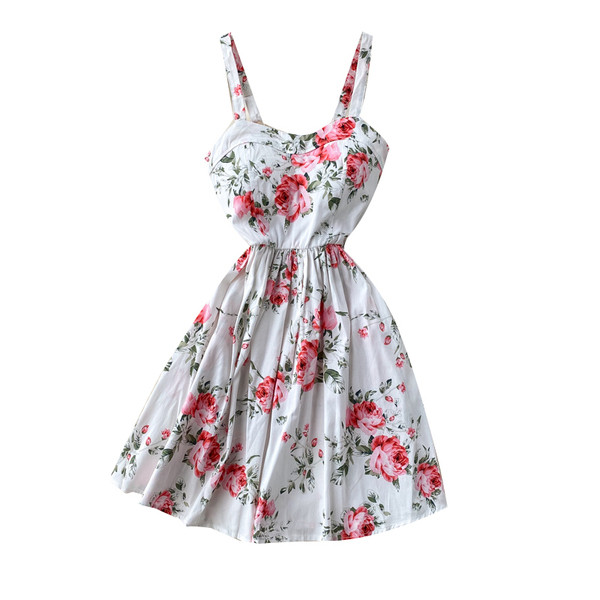 Модерна дамска рокля с флорален десен и  тънки презрамки 